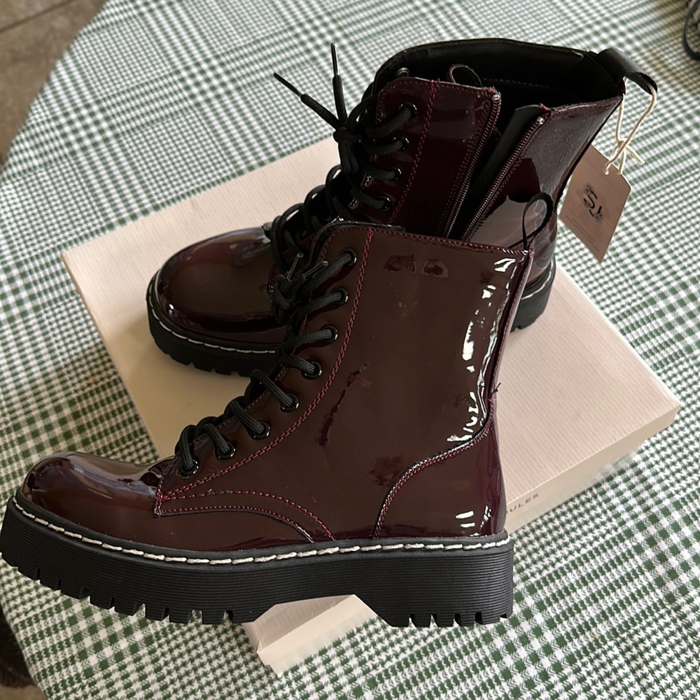 Dark Raspberry colored, shiny boot by Sincerely Jules